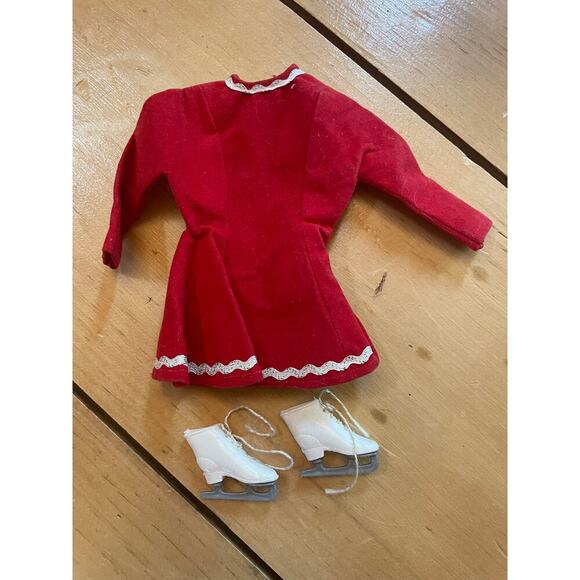Vintage Barbie Red Ice Skating Dress w/ pair of ice skates.soft marked hong kong - Picture 1 of 4